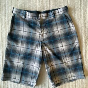 Nike Golf Men's Plaid Long Golf Shorts in Blue and Gray